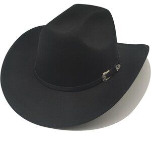 Unisex Black Western with Leather Buckle Band Classic Fedora Cowboy Felt Hat